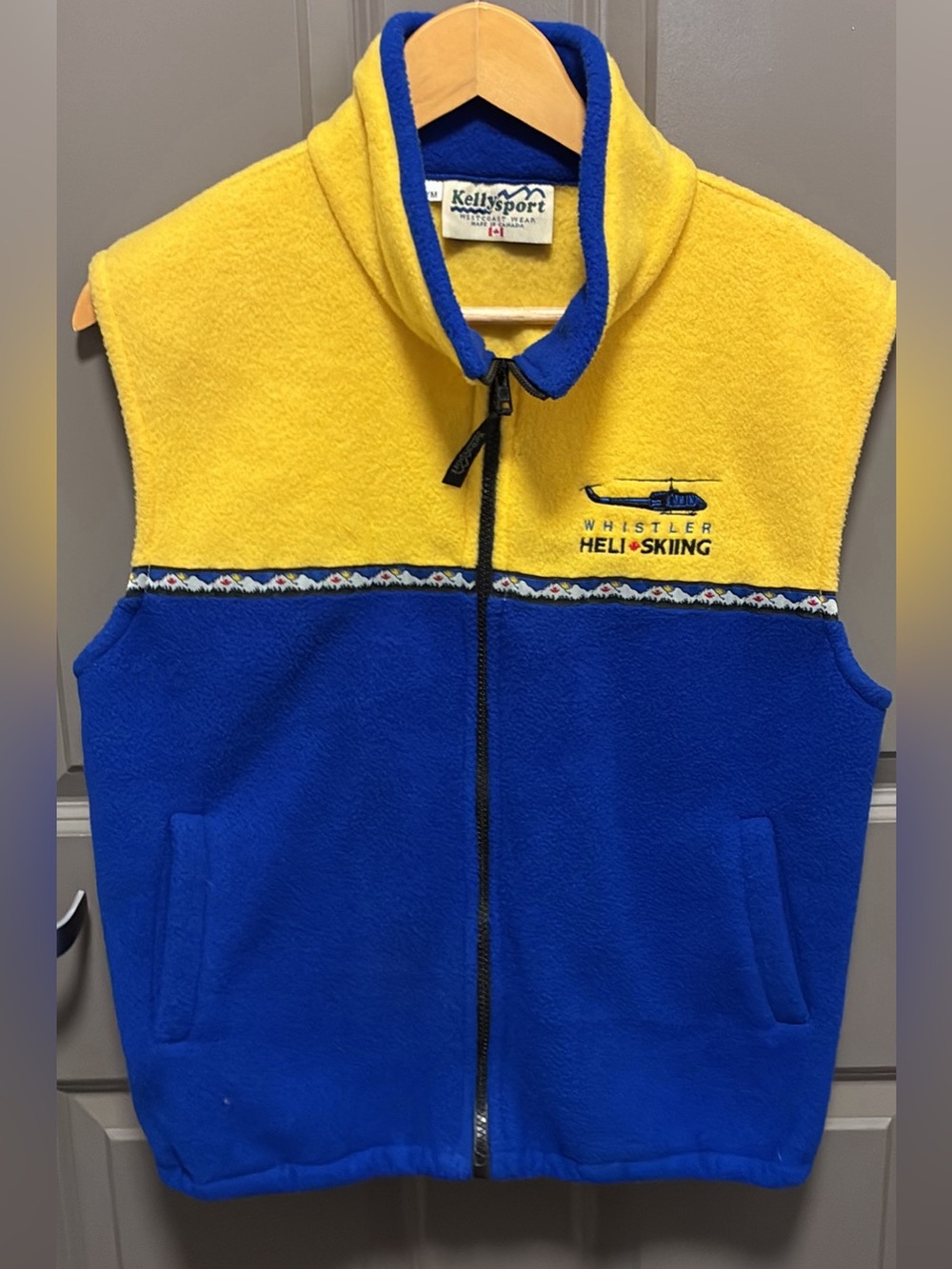 Vintage Youth Yellow & Blue Whistler Heli-Skiing Fleece Vest